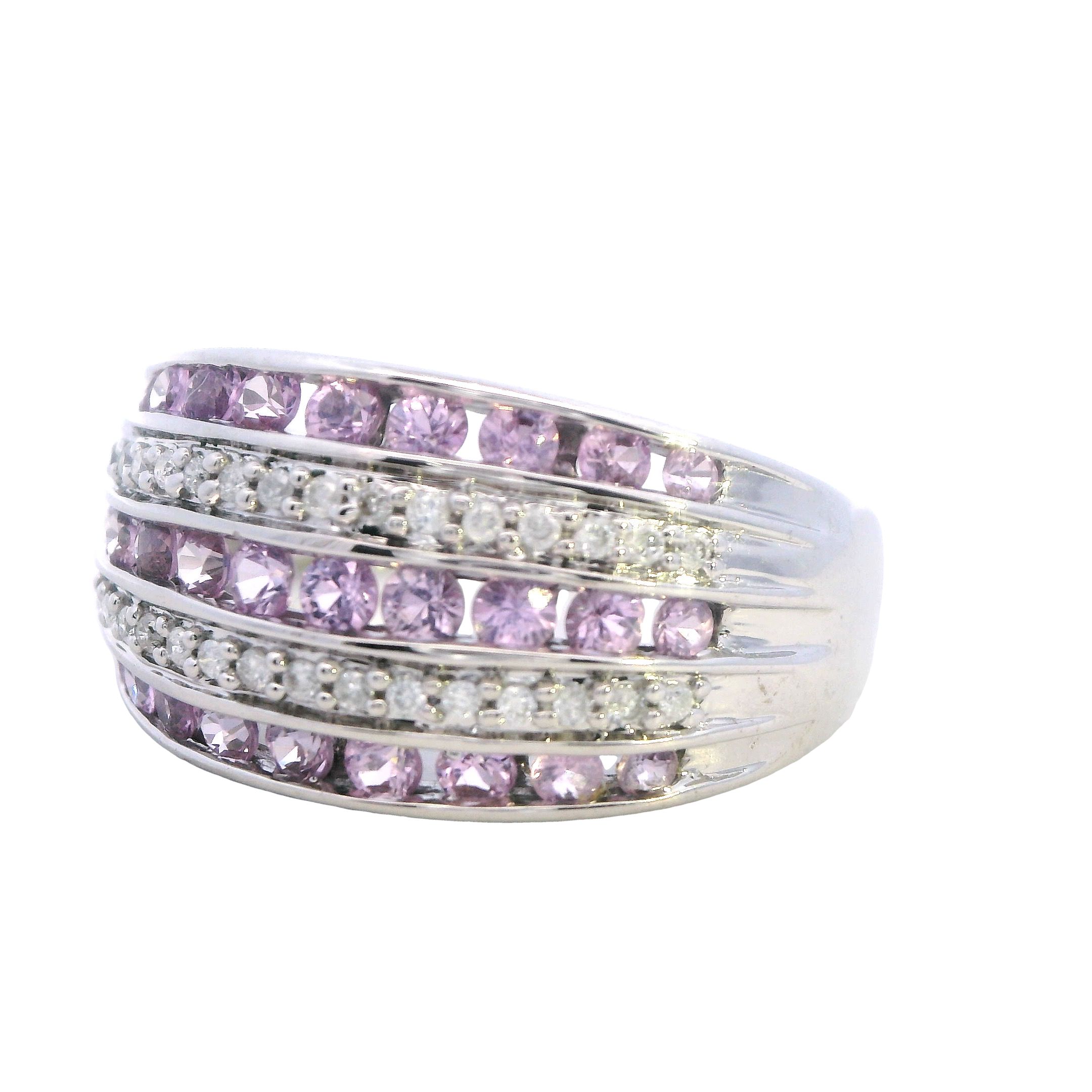 14ct White Gold Pink Sapphire and Diamond Lattice Ring - DealDash