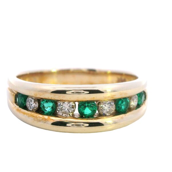 9ct yellow gold synthetic Emerald and Diamond ring