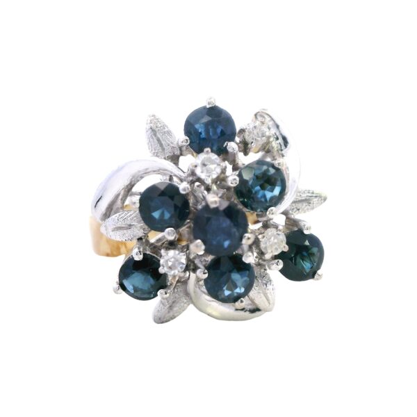 14ct yellow & white gold Sapphrie & Diamond Cluster Ring
