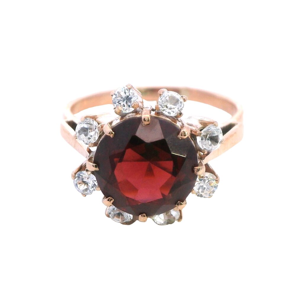 9ct Yellow Gold Garnet and Cubic Zirconia Ring